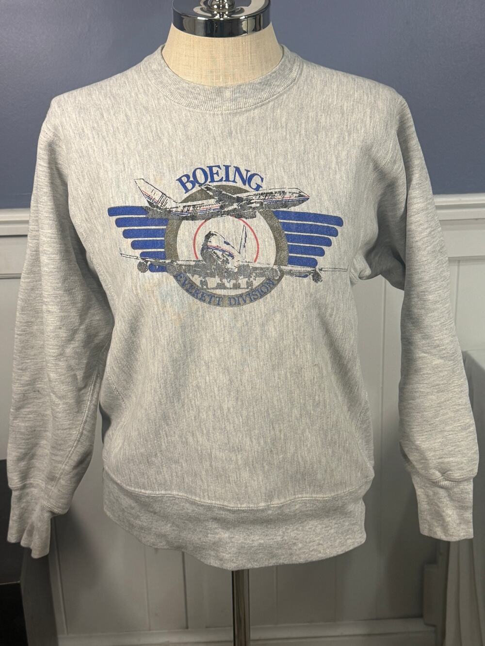 Vintage Boeing Everett Divison Airplane Medium Sweatshirt Grey